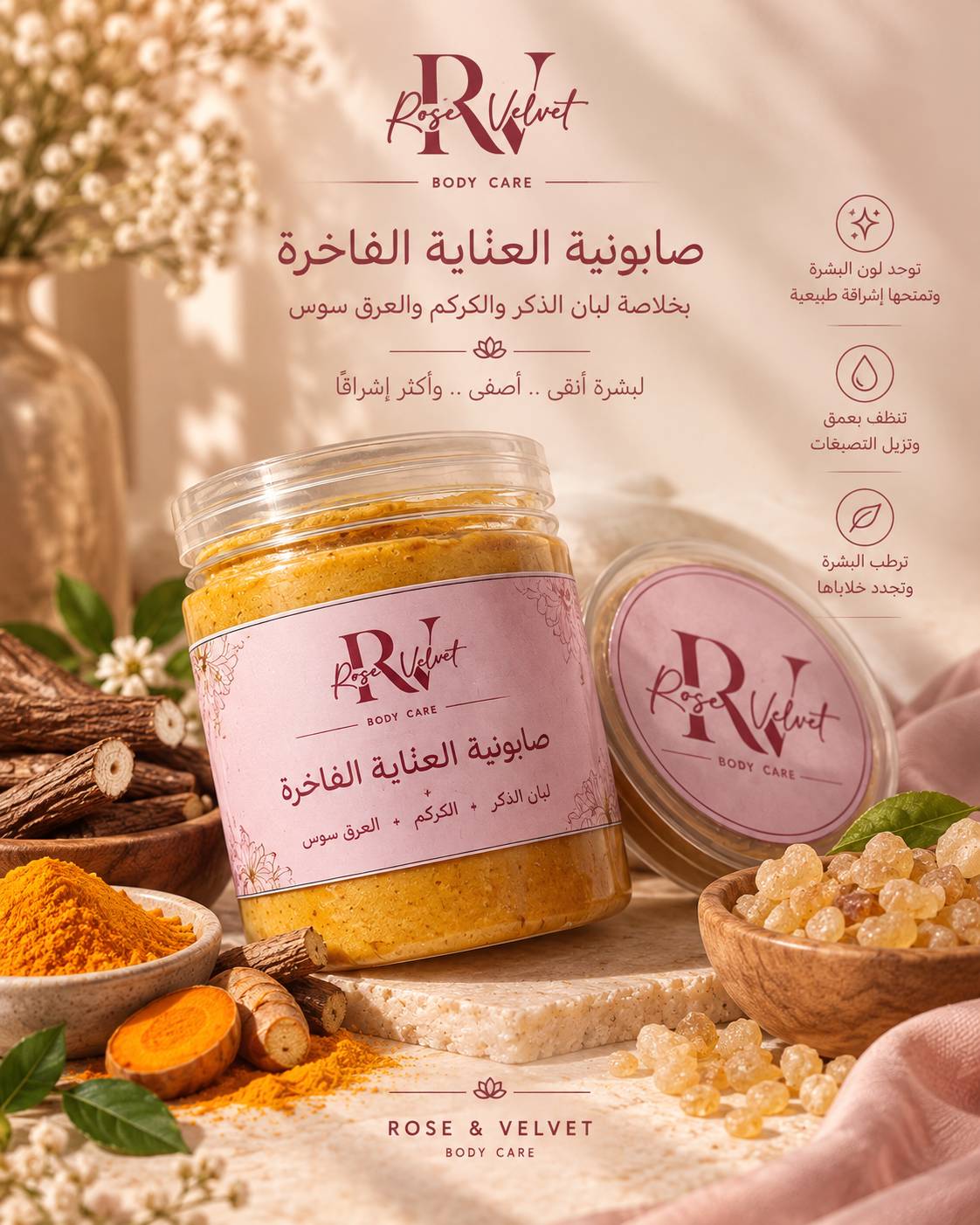 صابونيه الورد المخملي لتوحيد لون البشرة